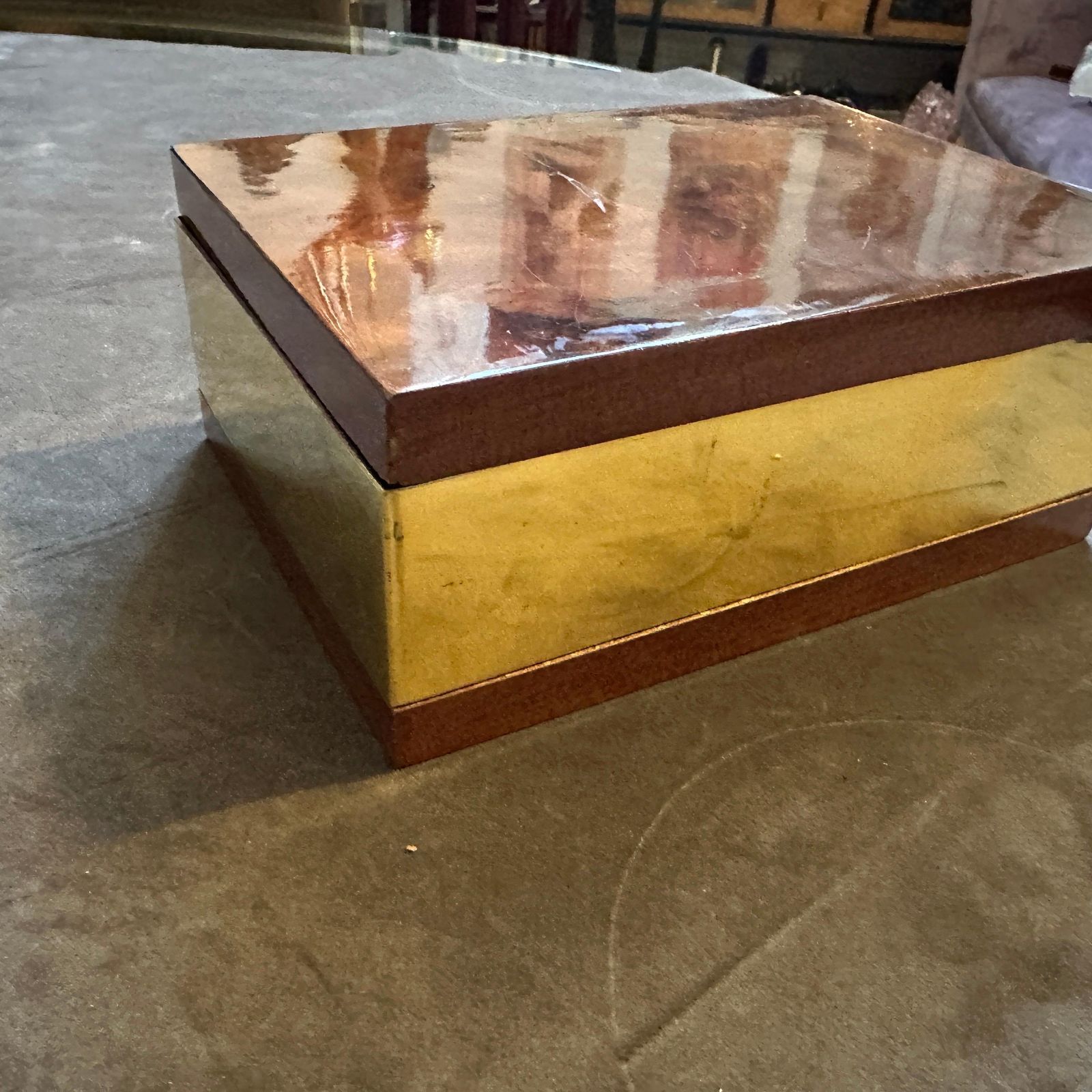 1970s Mid Century Modern Walnut Root And Gilt Metal Italian Luxury Box photo vintage