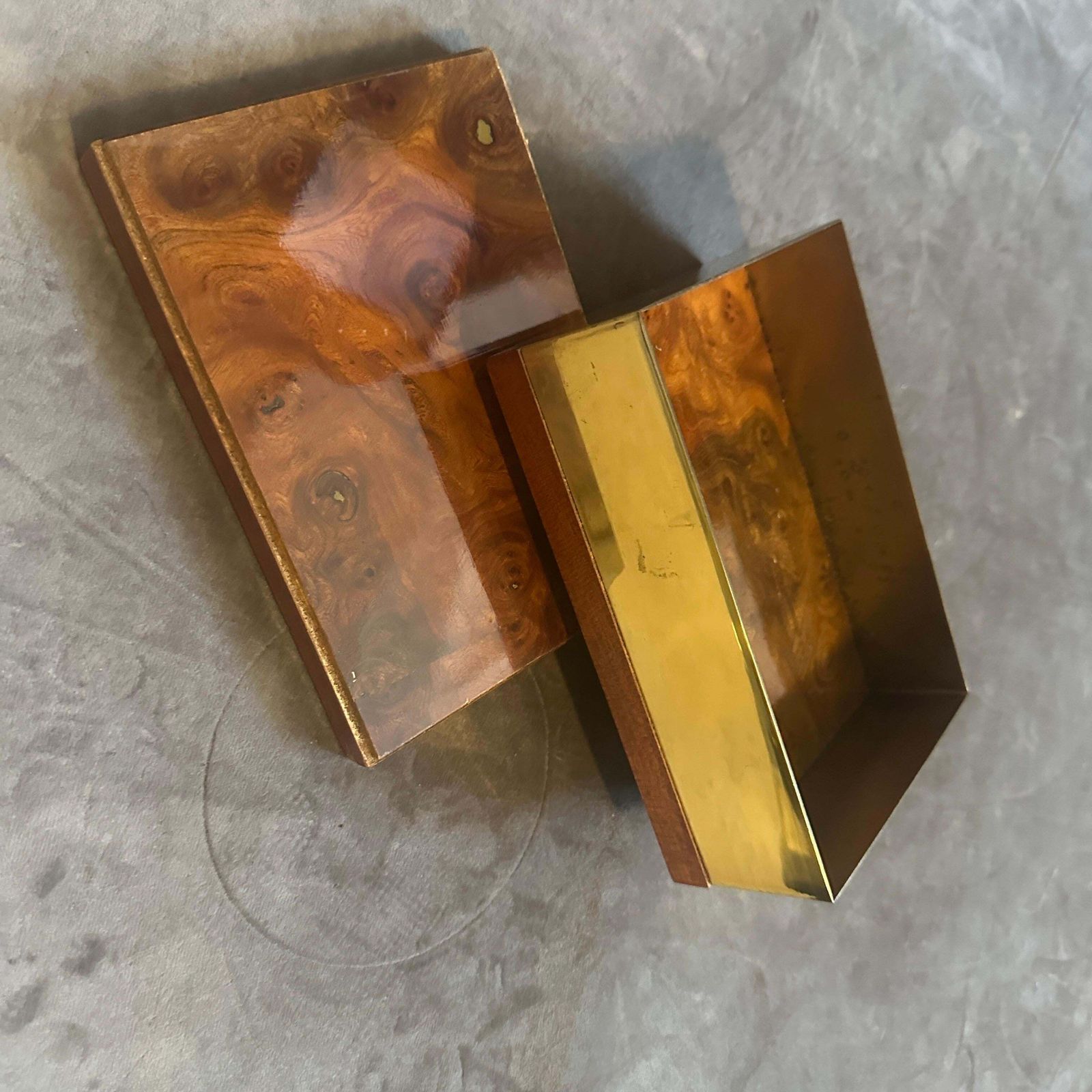 photo furniture 1970s Mid Century Modern Walnut Root And Gilt Metal Italian Luxury Box