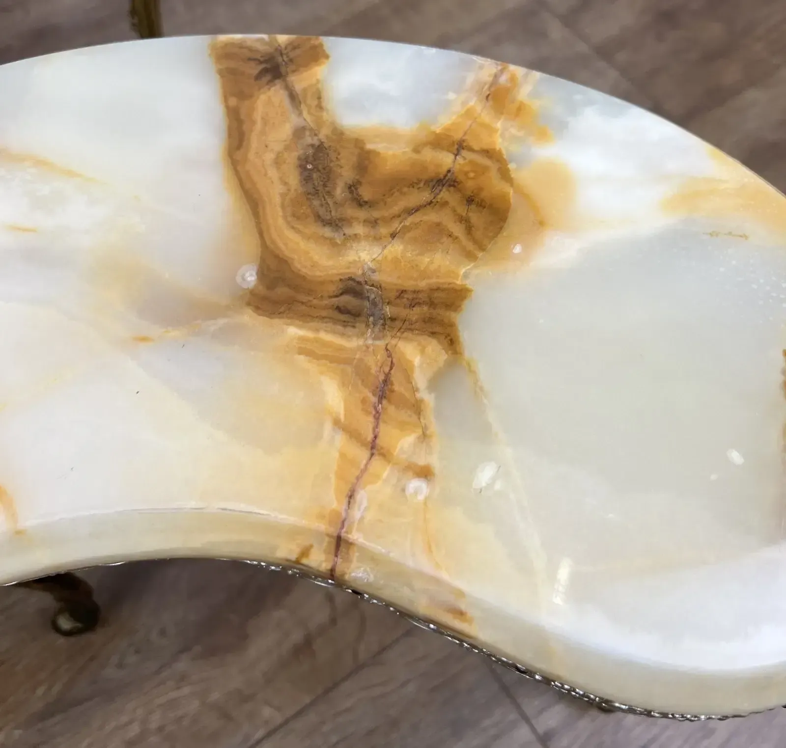 photo vinterior Nested Tables Vintage French Marble Onyx Brass Tables Set.
