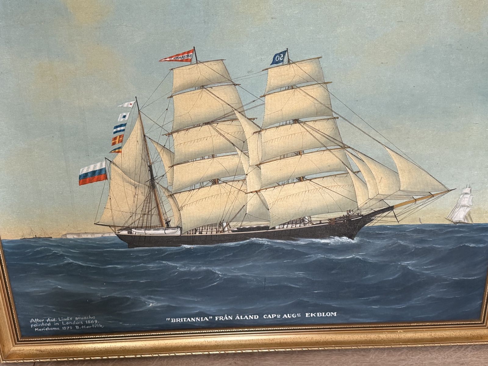“Britannia Of åland Under Full Sail” — Captain August Ekblom Baltic Trading Barque | After Andreas G. Lind, London 1869 | B. Hartvik, Mariehamn 1979 photo furniture