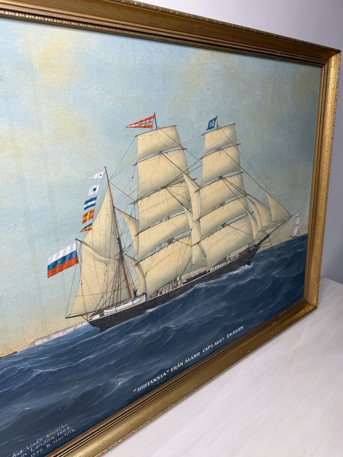 photo buy “Britannia Of åland Under Full Sail” — Captain August Ekblom Baltic Trading Barque | After Andreas G. Lind, London 1869 | B. Hartvik, Mariehamn 1979