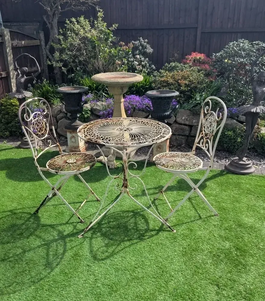 Furniture French Style Metal Patio Set Scrolling Pierced Detail   Delivery Available 0300. photo