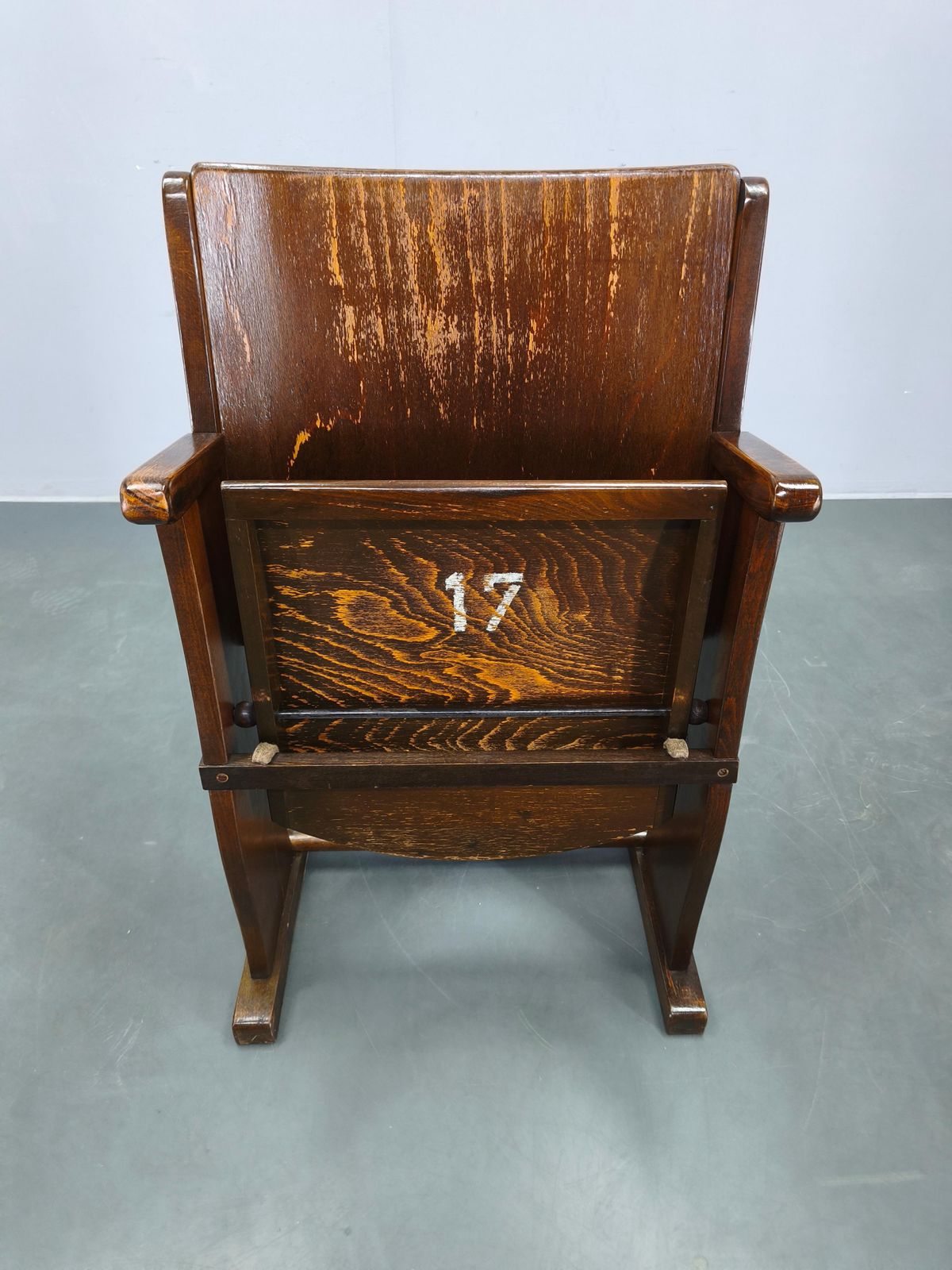 1940s Thonet Style Cinema Chair, Beech Wood Folding Seat photo for sale
