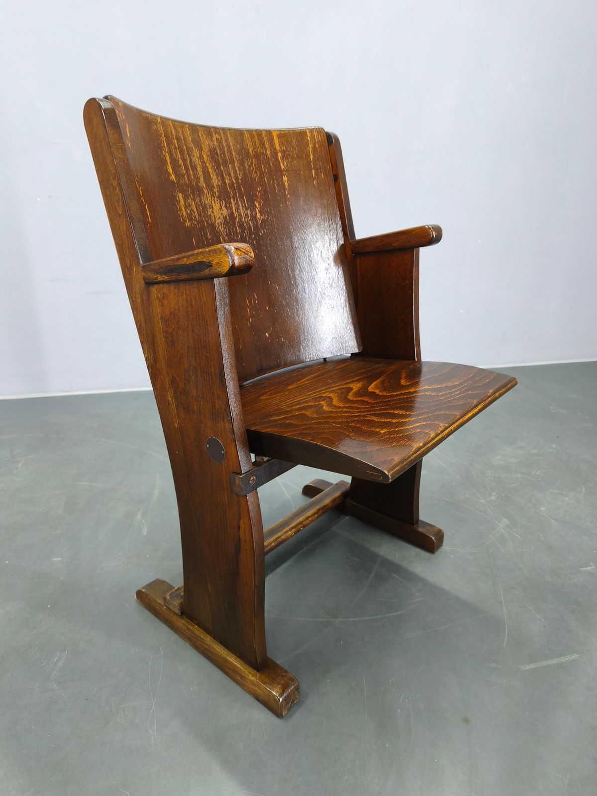 389.0 1940s Thonet Style Cinema Chair, Beech Wood Folding Seat photo