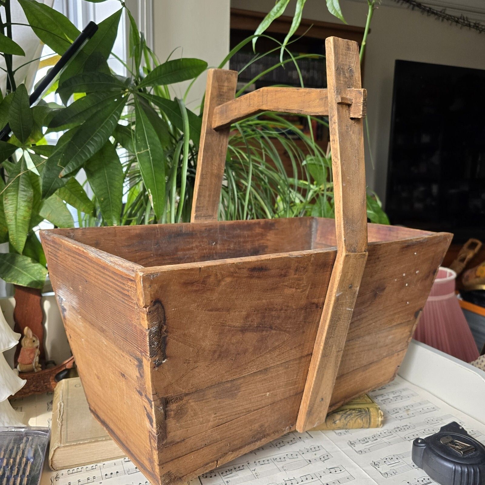 Antique Wooden Trug Chinese Rice Grains Vegetables Old World Rustic Country