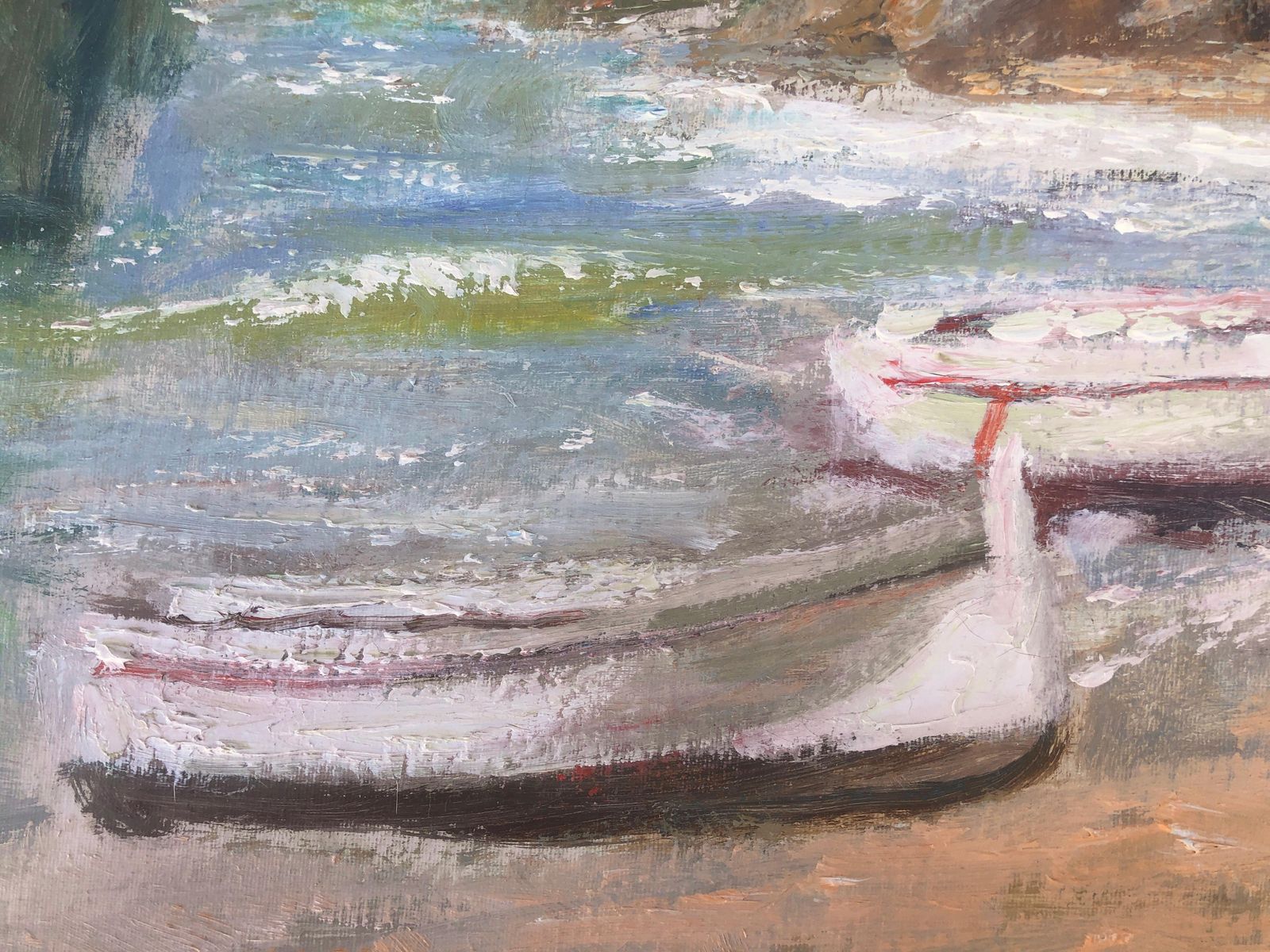 Francisco Carbonell Massabé – Mediterraan Vissersdorp Aan Het Strand, Olieverfchilderij, Spaans Kustleven, Jaren 1990 photo vinterior