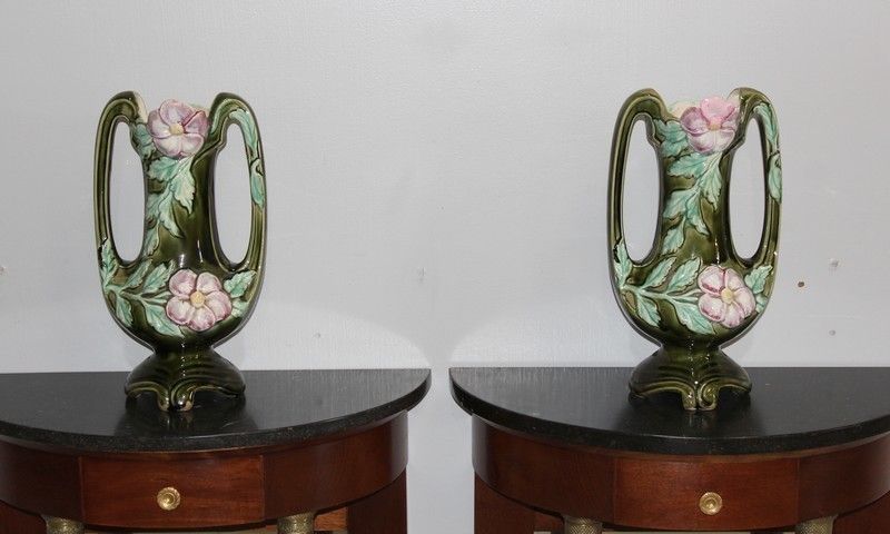 Pair Of Twentieth Barbotines Vases