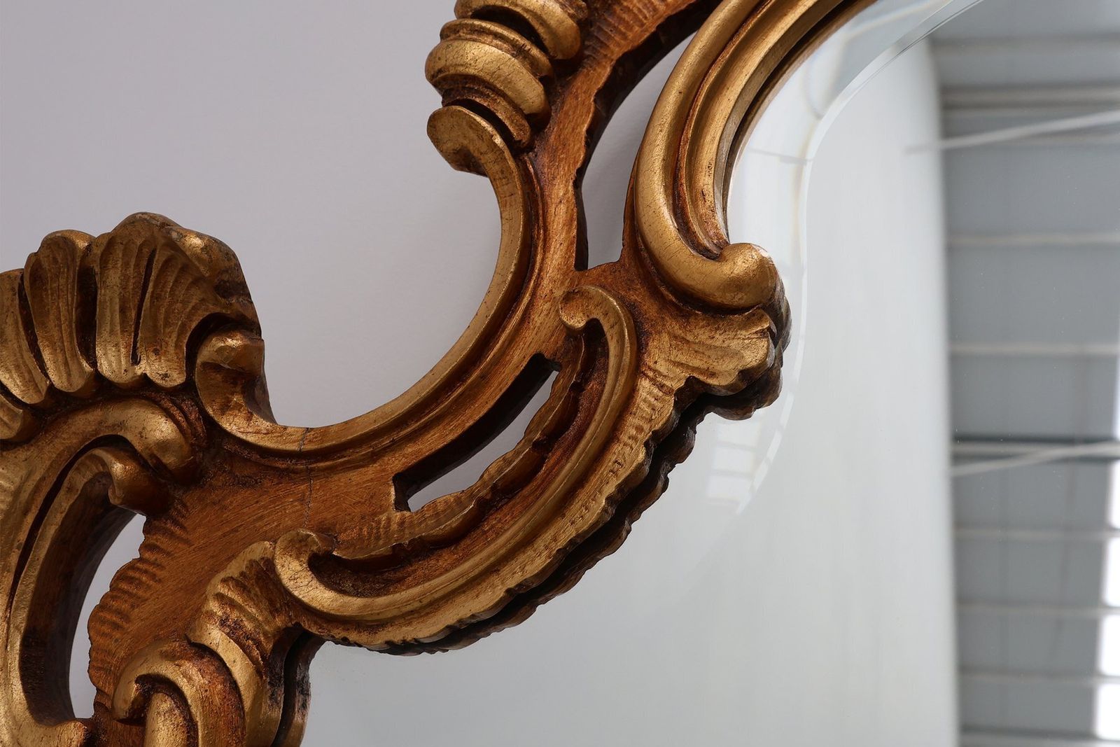 photo for sale Large Vintage Louis XV Baroque Gilt Wooden Mirror, Belgium, 1950s