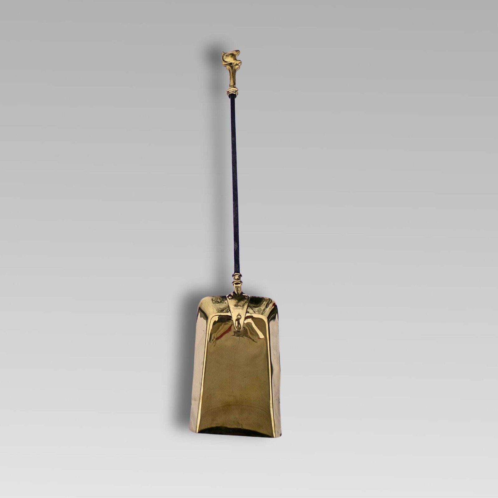 photo for sale Original Antique Polished Brass & Cast Iron 3 Pc Companion Set Fire Irons Tools