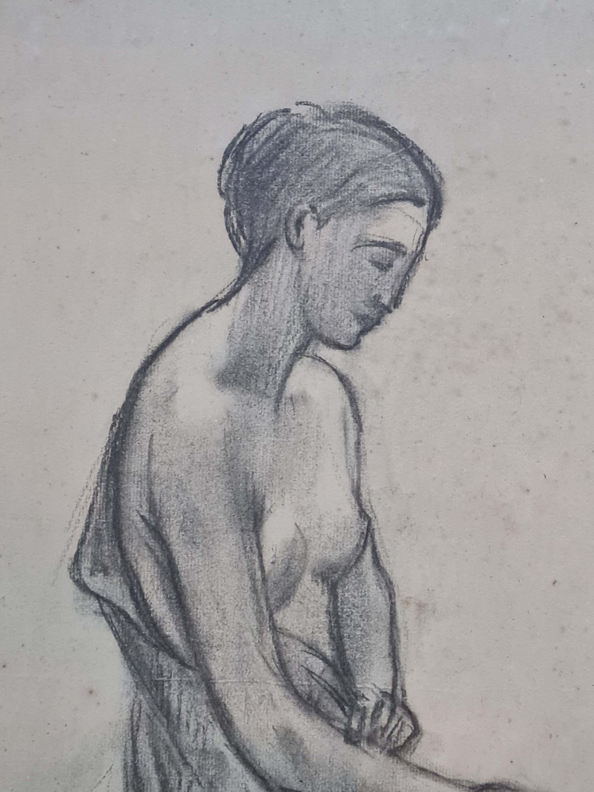 19th Century Academic Study Of Female Nude, Original Framed Charcoal Drawing photo Art
