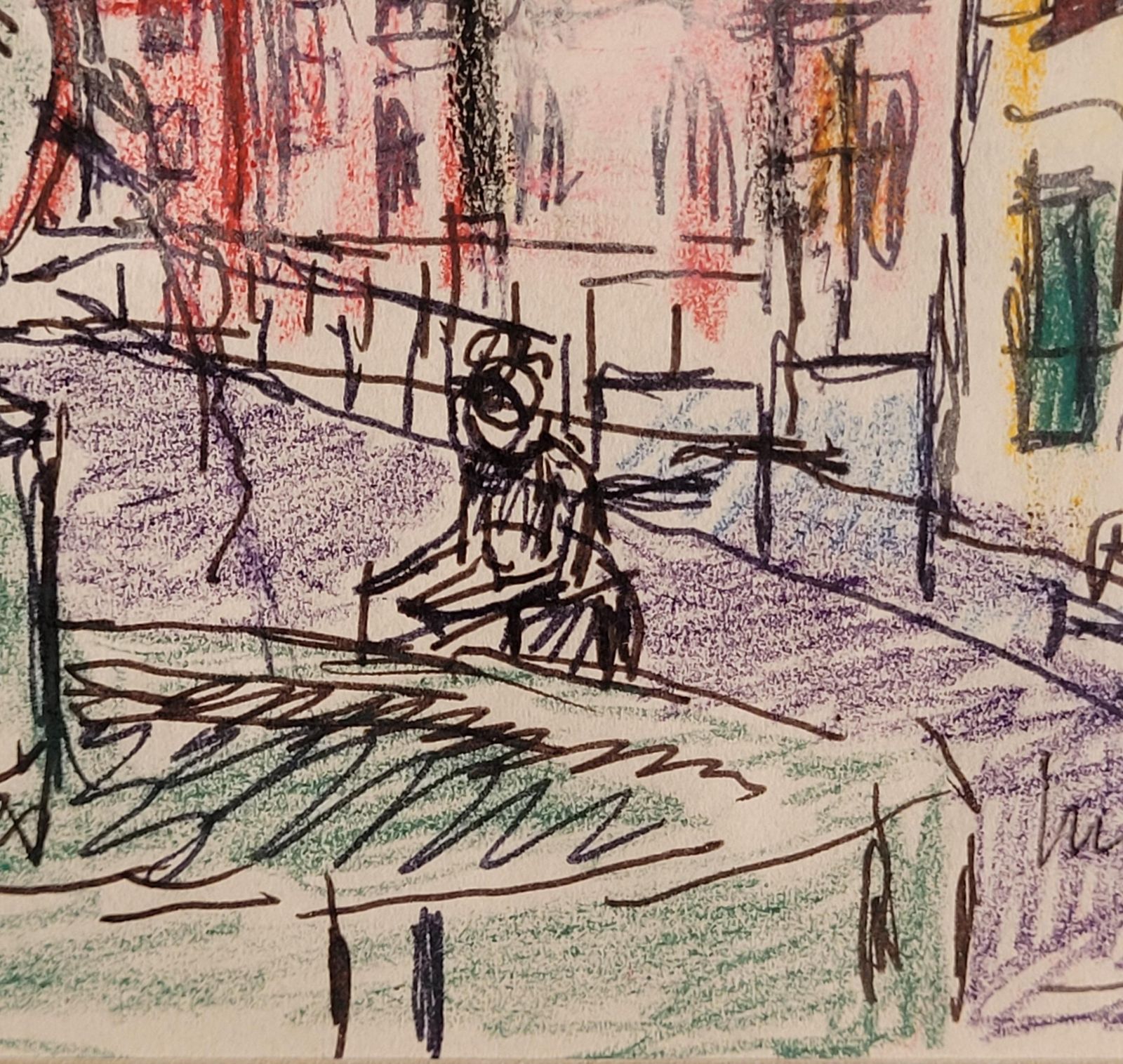 Alfred Salvignol French Village Street View With Fountain. Pastel On Paper. 23cm X 30.5cm. photo buy