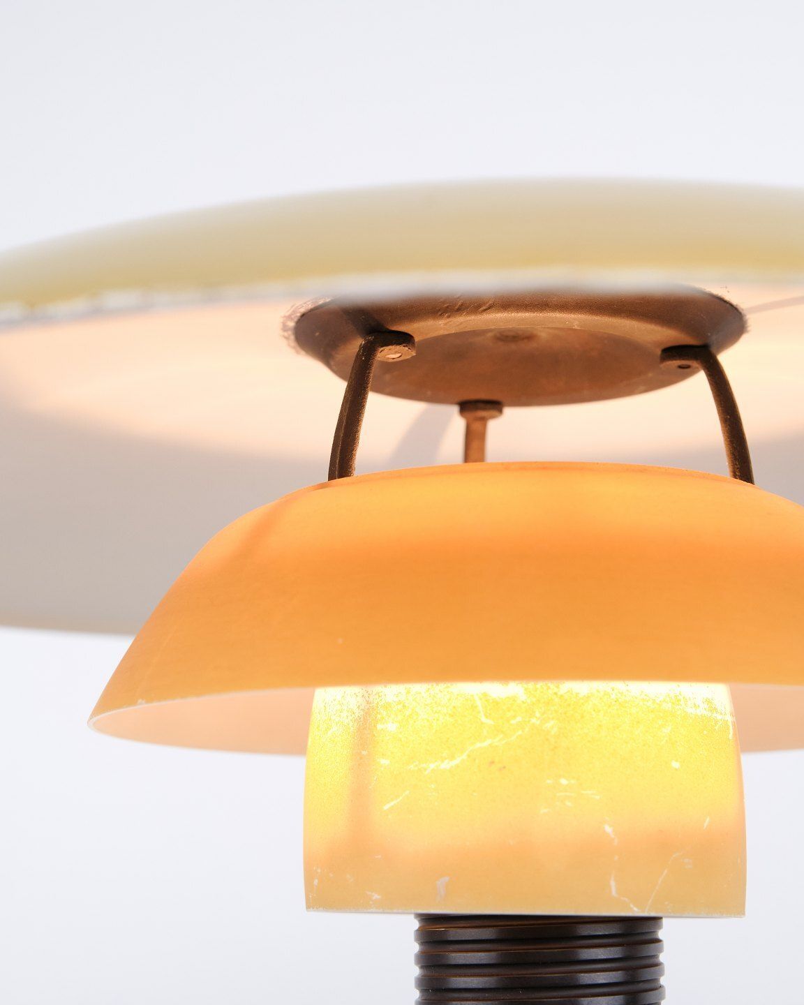 Poul Henningsen Table Lamp Model Ph 3½/2½ With Yellow Metal Top Shade For Louis Poulsen, 1930s. photo vinterior