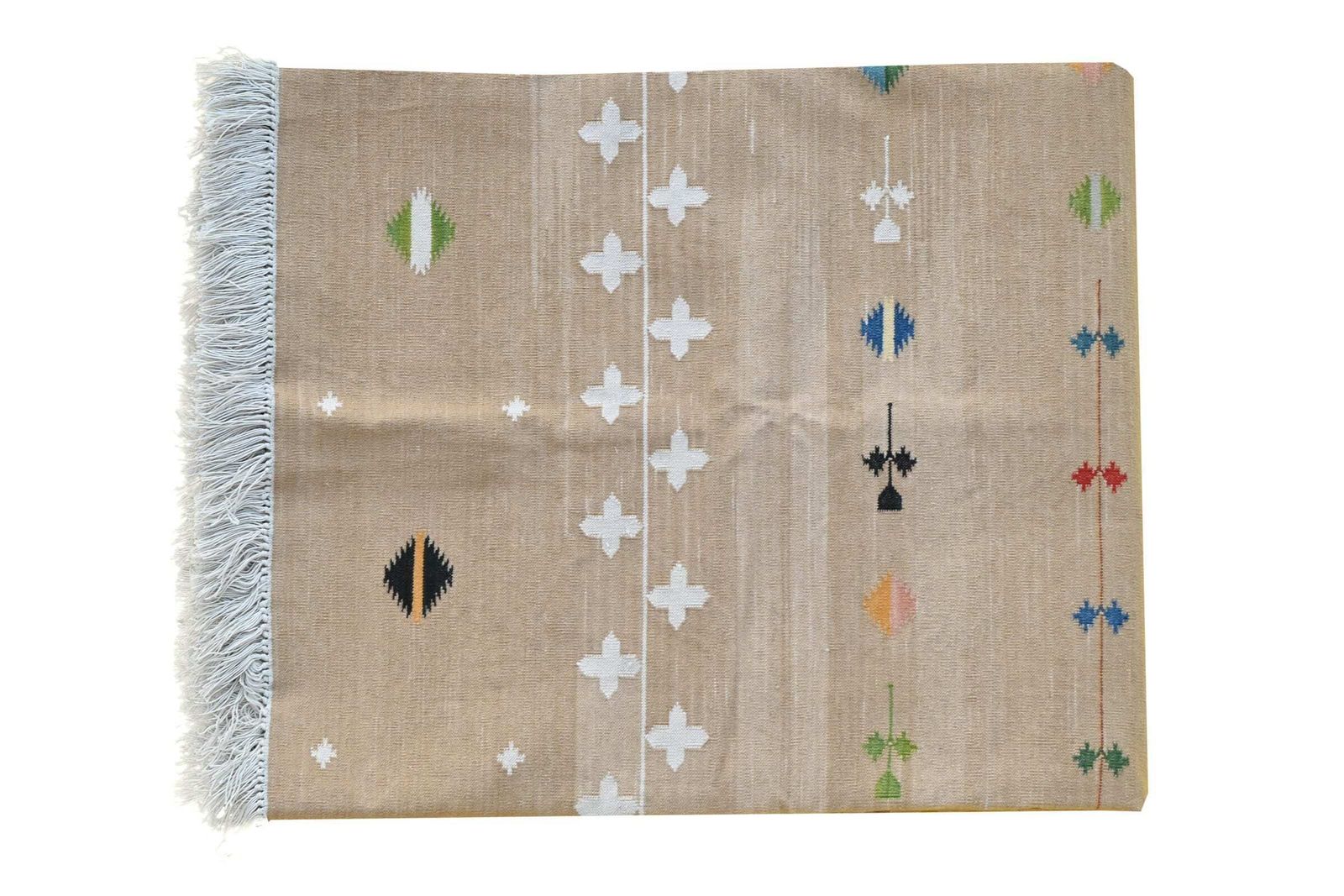 Handmade Cotton Dhurrie Rug: Khaki Galaxy, Reversible (10x14 In) photo Textiles