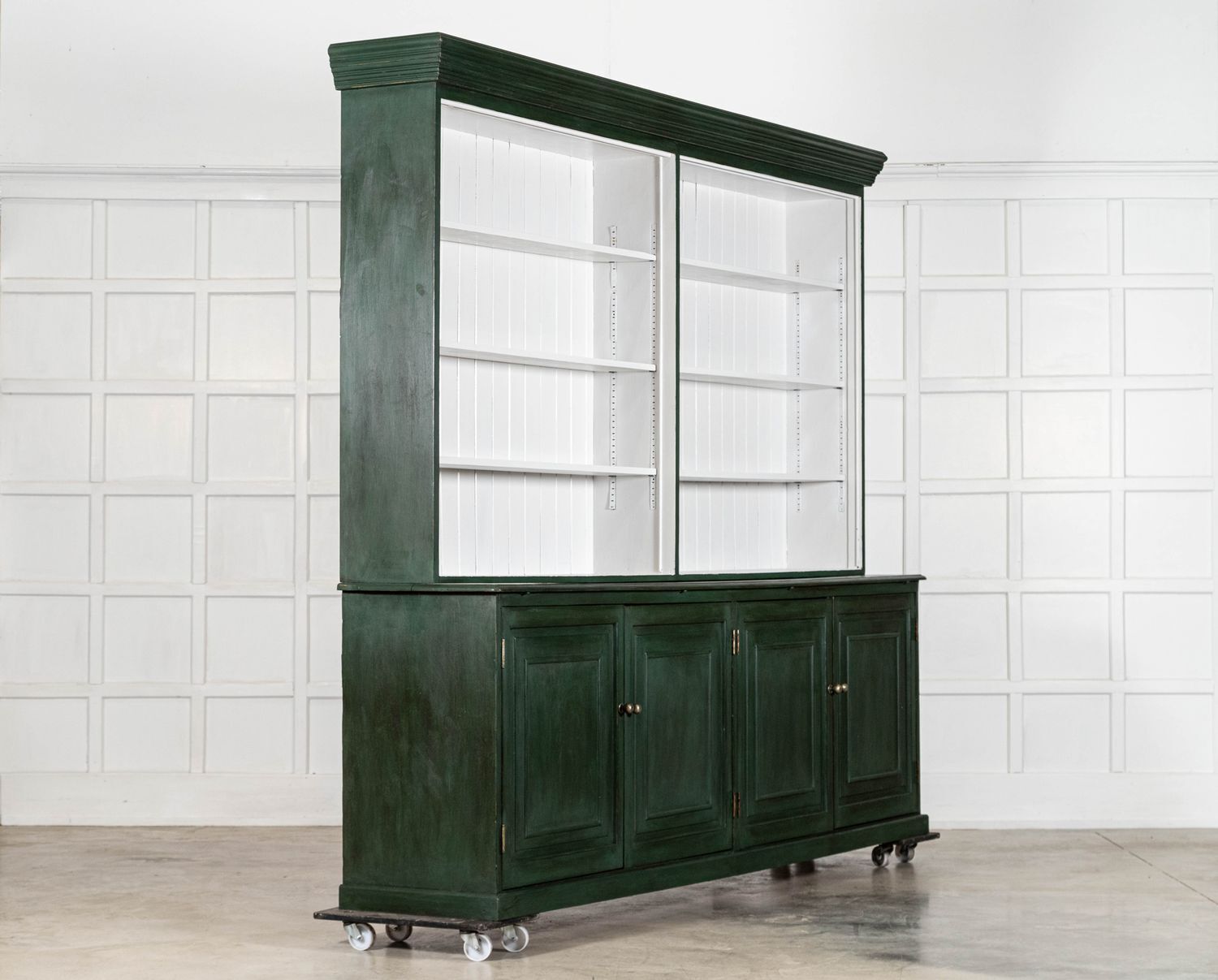 Monumental 19thc English Painted Pine Bookcase / Dresser photo for sale