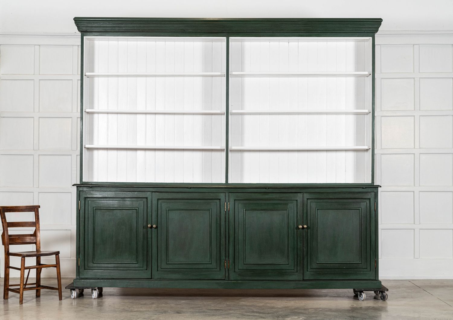 Monumental 19thc English Painted Pine Bookcase / Dresser photo Furniture