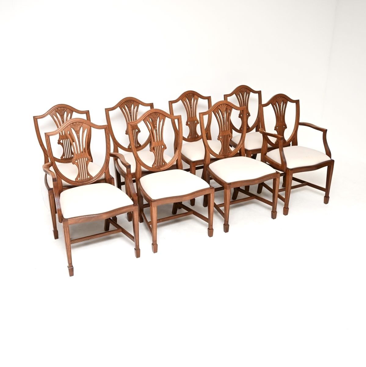 Set Of Eight Antique Sheraton Style Shield Back Dining Chairs