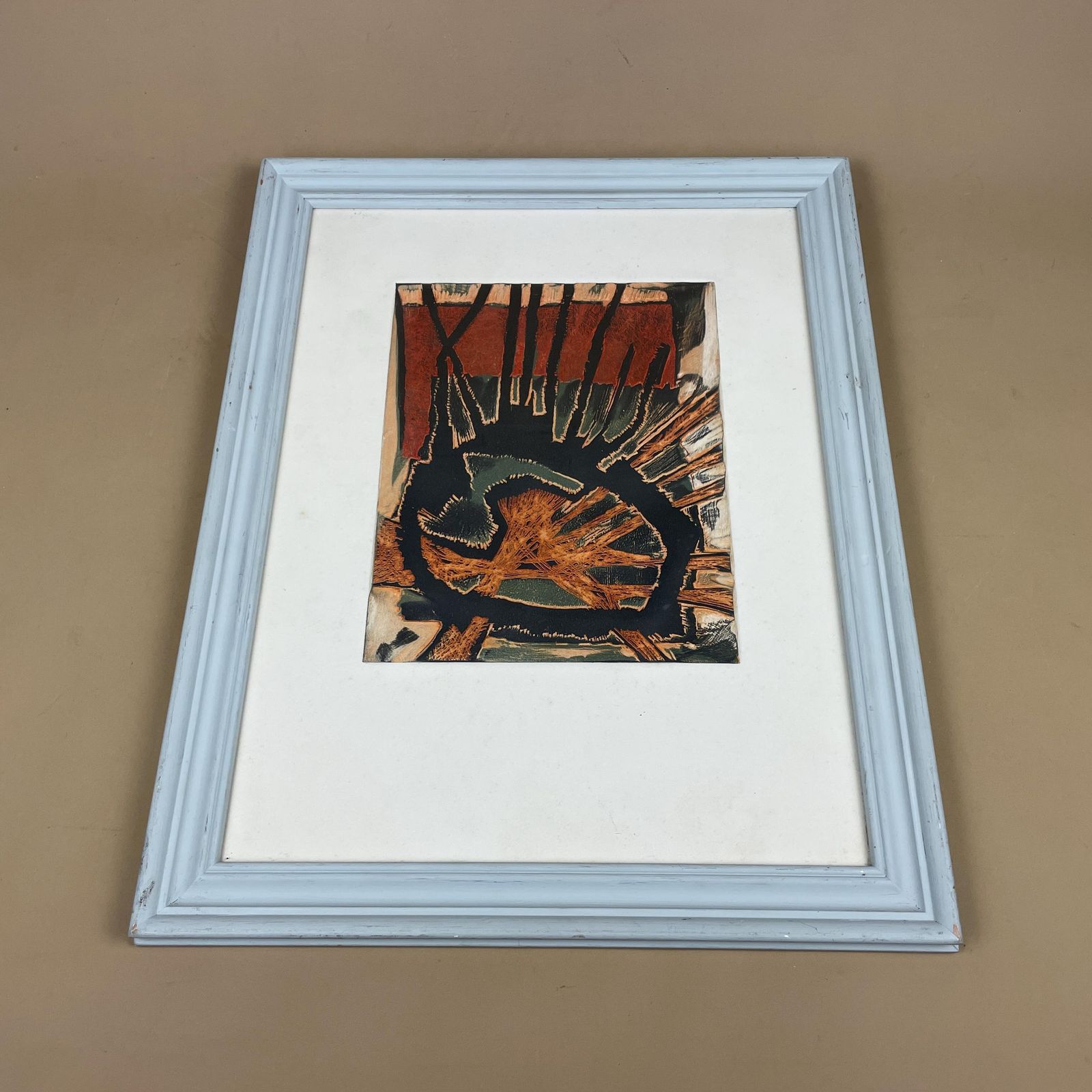 Abstract Original Picture Art Framed Embossed Paper Blue Wood Frame Painting Mixed Media Contemporary Wall Decor Textured Paper Modern Home
