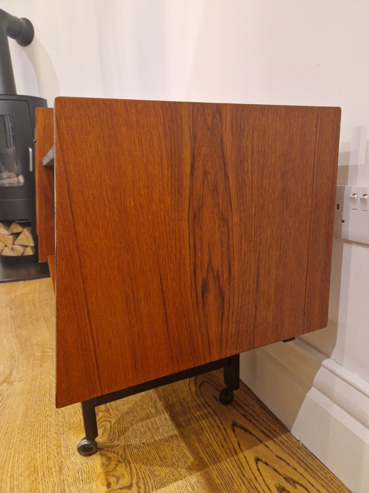 325.0 Refurbished Mid Century Modern Teak Record & Media Cabinet With Black Accents photo