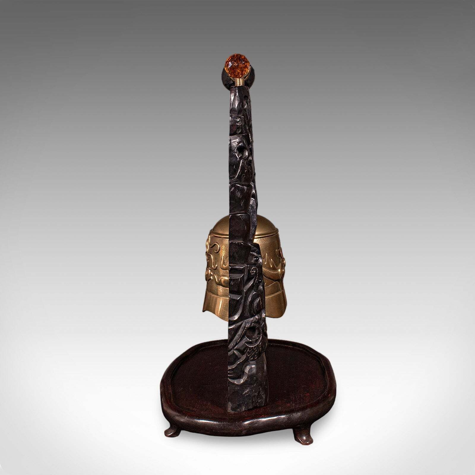 Antique Tea Ceremony Gong, Oriental, Carved Stand, Brass Bell, Edwardian, C.1910 photo Home Decor