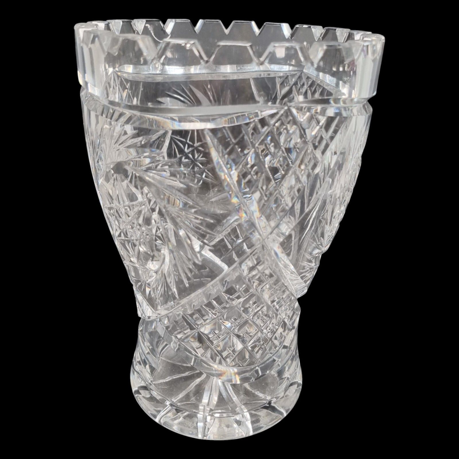 Antique Crystal Cut Vase Victorian Heavy Cut Quality Castle Vase