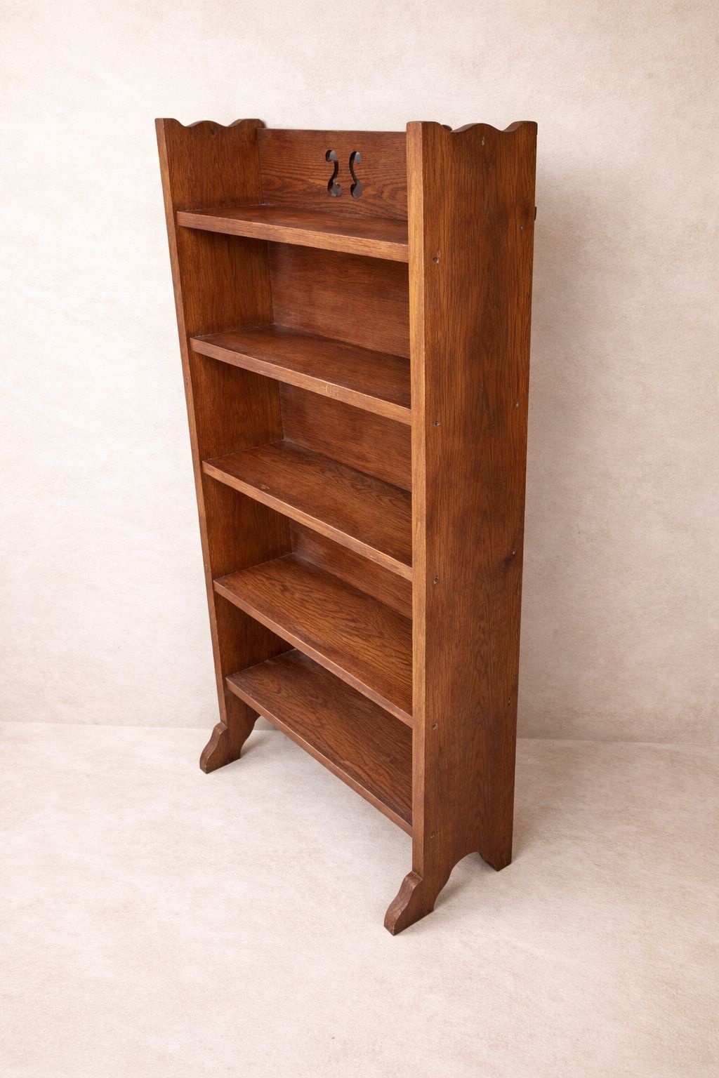 Arts & Crafts Oak Open Bookcase With Decorative Cut Out | Early 20th Century photo furniture