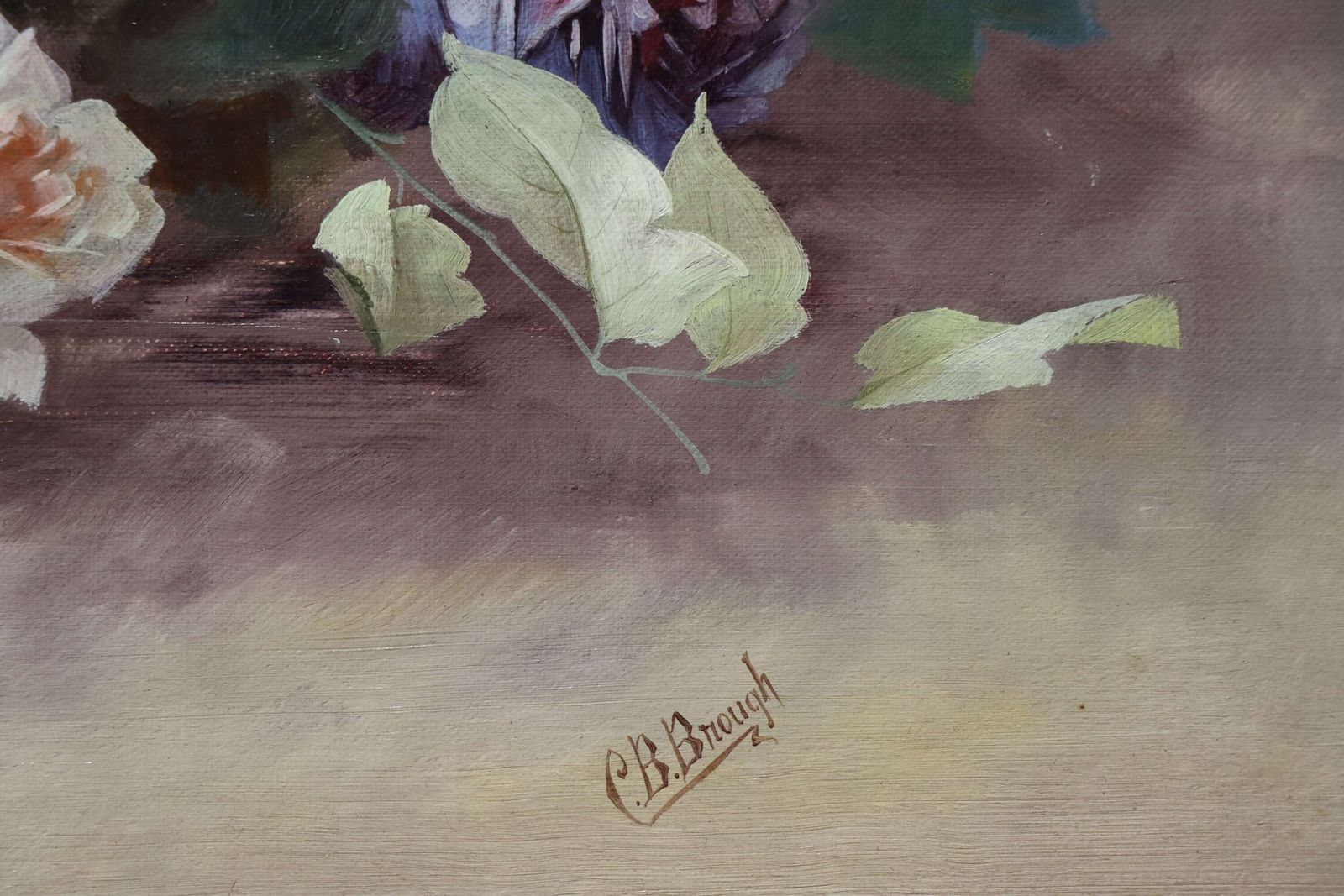 Fine Still Life Of Flowers And Grapes, Oil On Canvas Signed C. B. Brough photo for sale