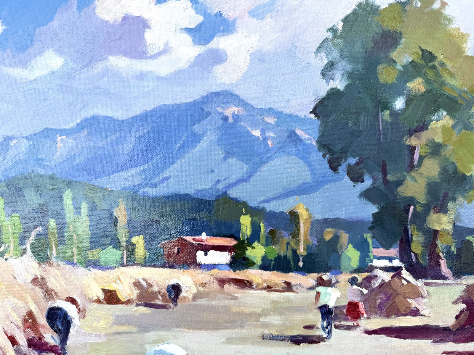 Large Catalan Harvest Landscape Painting Pyrenees Olot School Figures Oil photo buy