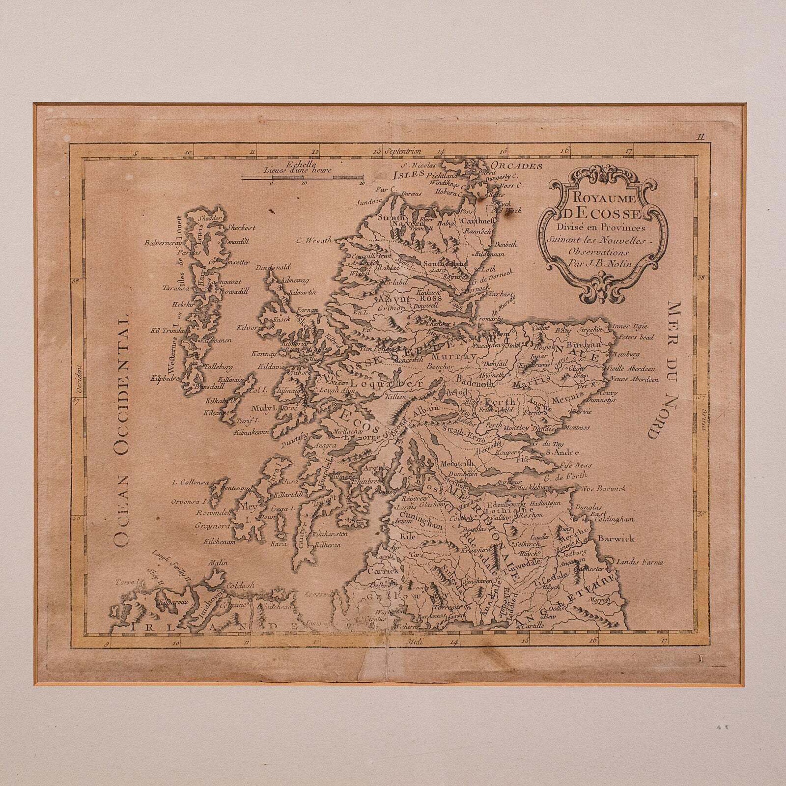 Antique Map Of Scotland, French, Framed Cartography, Ecosse, Georgian, C.1780 photo Art