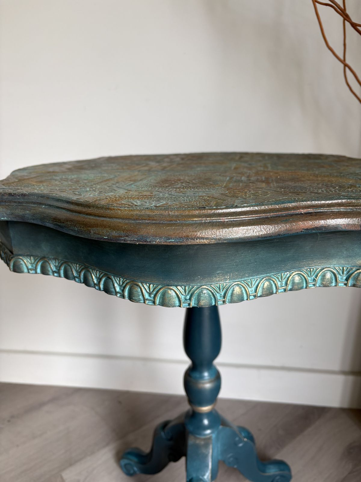Pedestal Table, Hand Painted Teal photo buy
