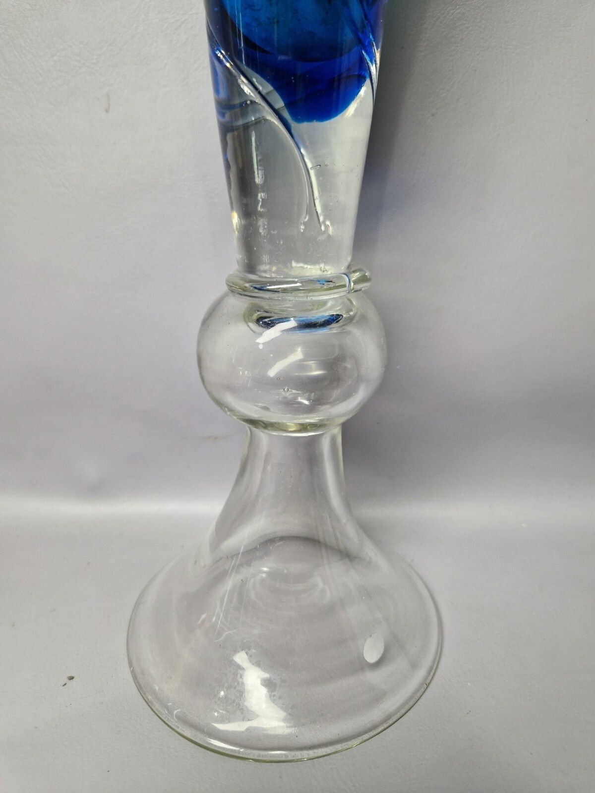 Tall Blue Swirl Art Glass Trumpet Vase Murano With Sticker Retro Glass photo Home Decor