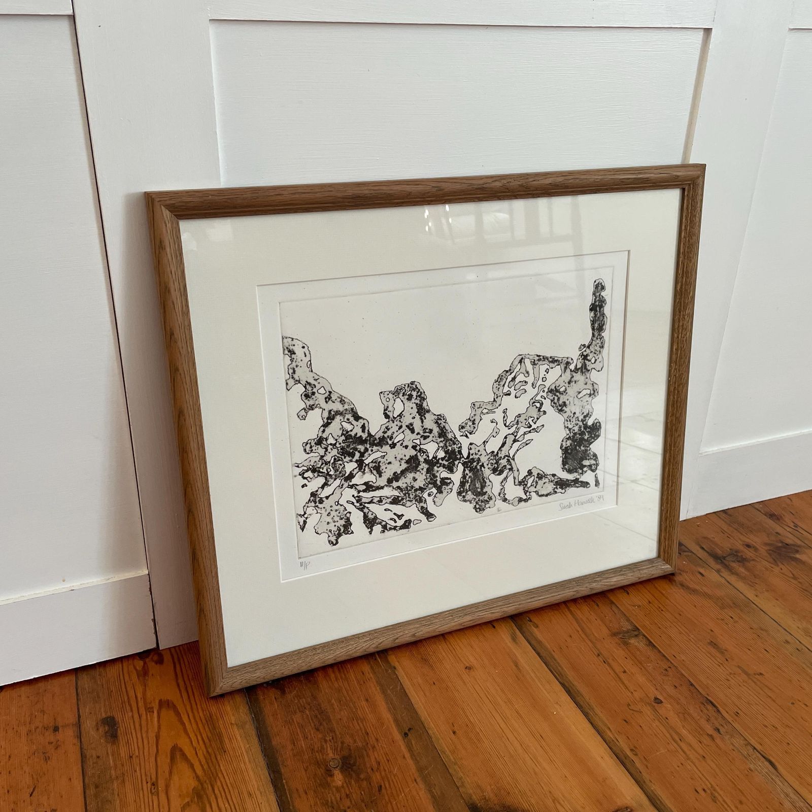 Abstract Black White Print Signed 1989 A/P Wooden Frame Original Artwork Picture Large Wall Art Contemporary Modern Style photo furniture