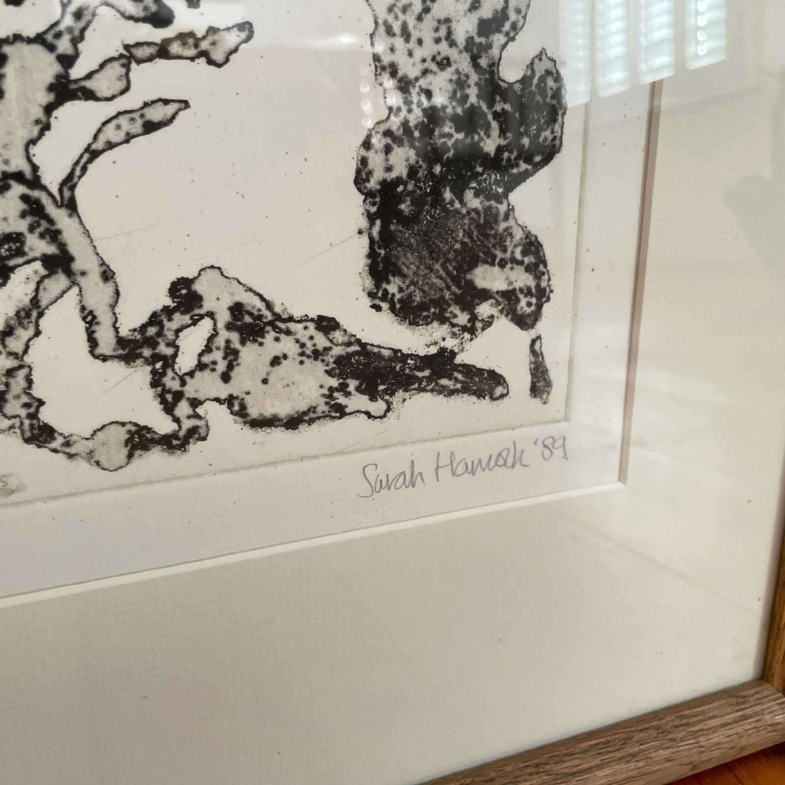 Abstract Black White Print Signed 1989 A/P Wooden Frame Original Artwork Picture Large Wall Art Contemporary Modern Style photo 95.0