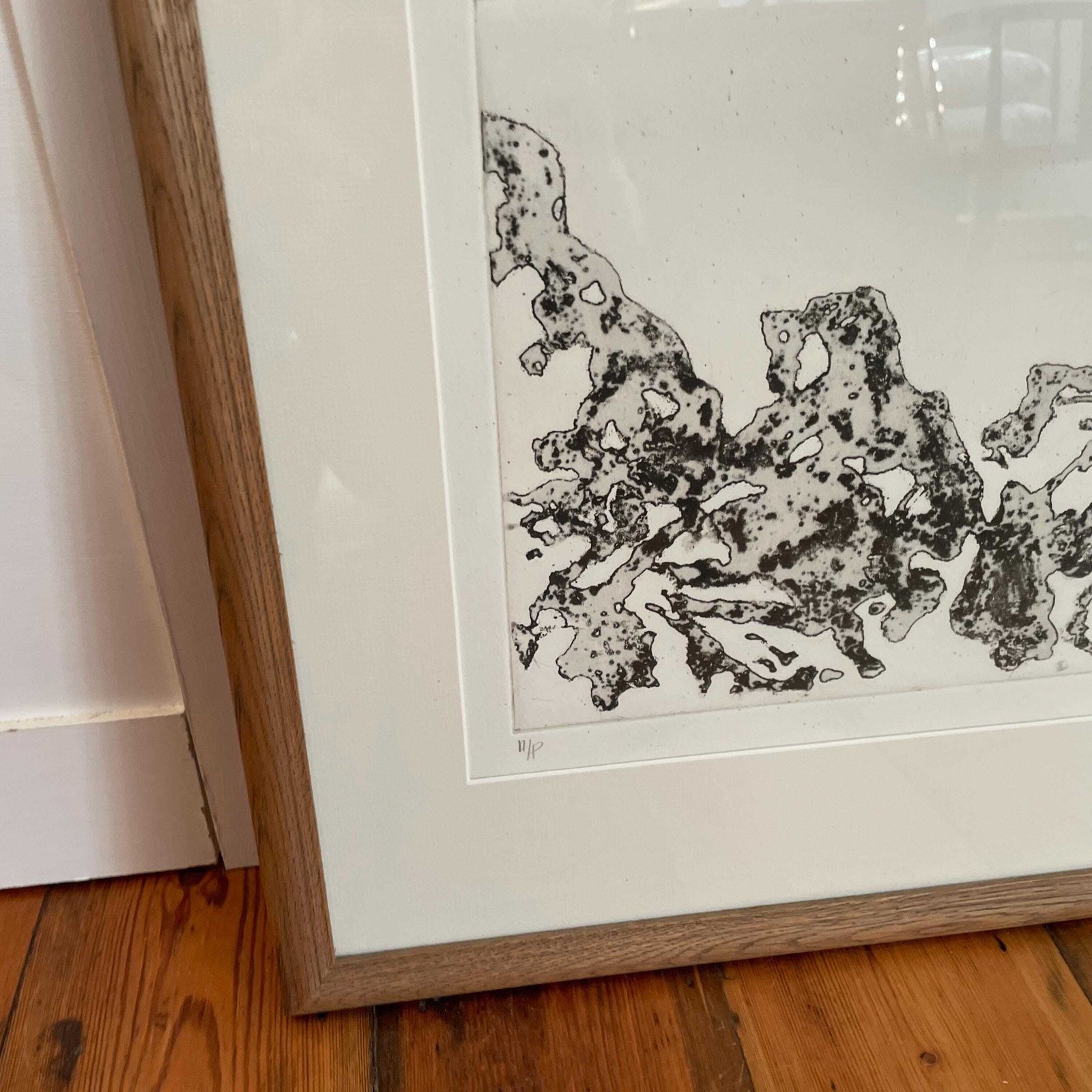 Abstract Black White Print Signed 1989 A/P Wooden Frame Original Artwork Picture Large Wall Art Contemporary Modern Style photo buy