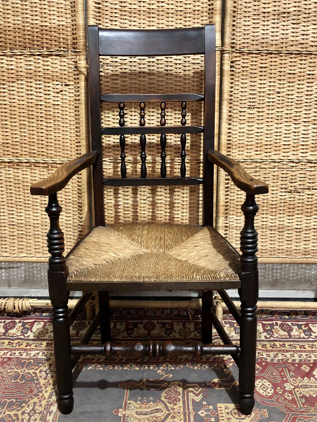 Handsome Antique Elm Carver Or Desk Chair photo vinterior