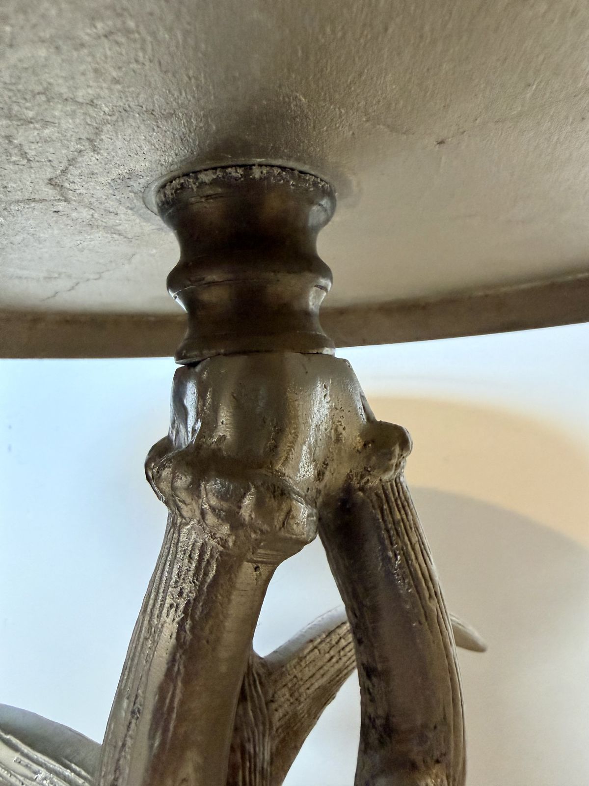 Vintage Cast Metal Antler Base Side Table With Engraved Foliate Rim photo 135.0