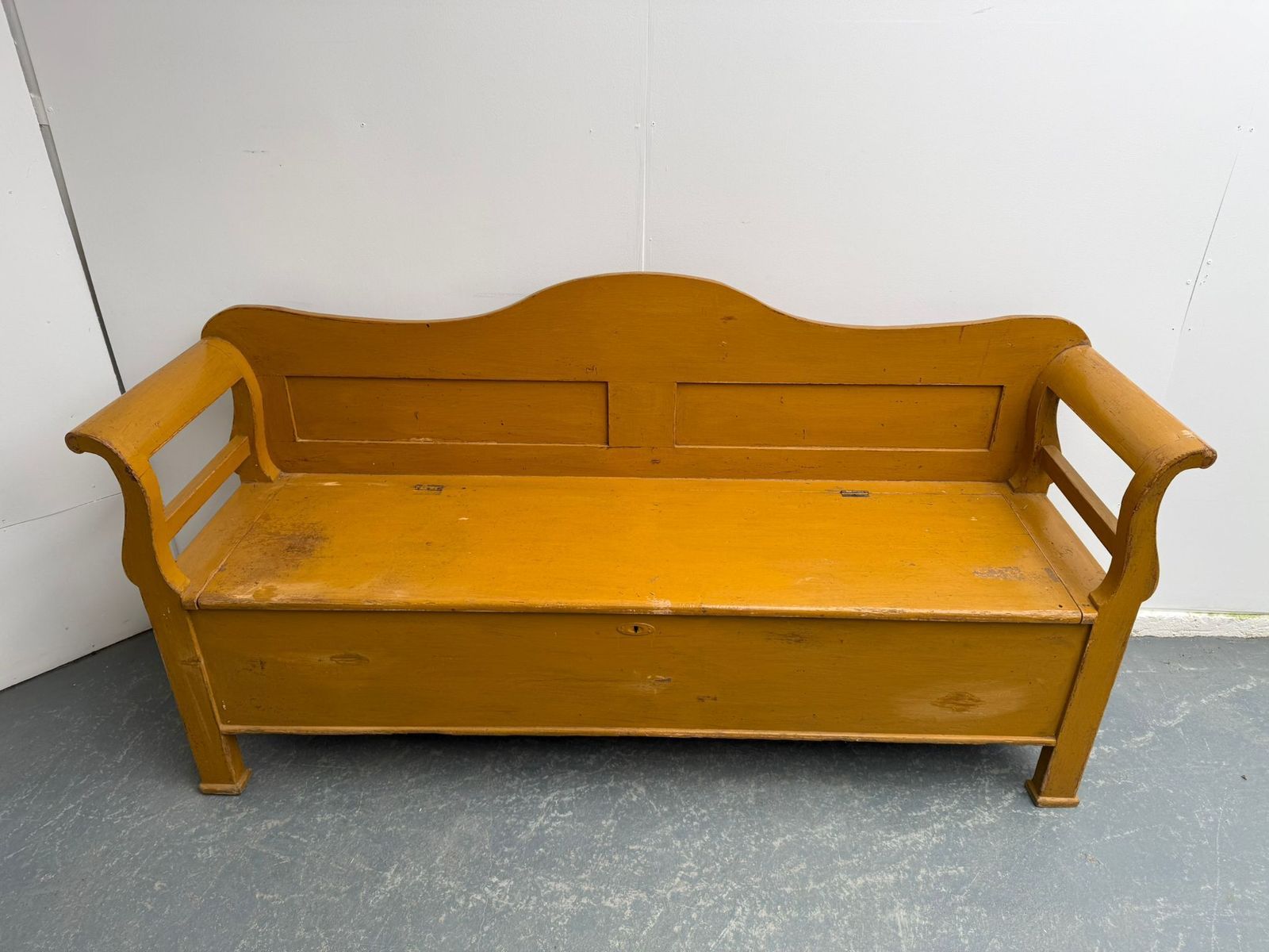 photo furniture A Lovely Originally Painted Hungarian Pine 3 Seater Victorian Bench