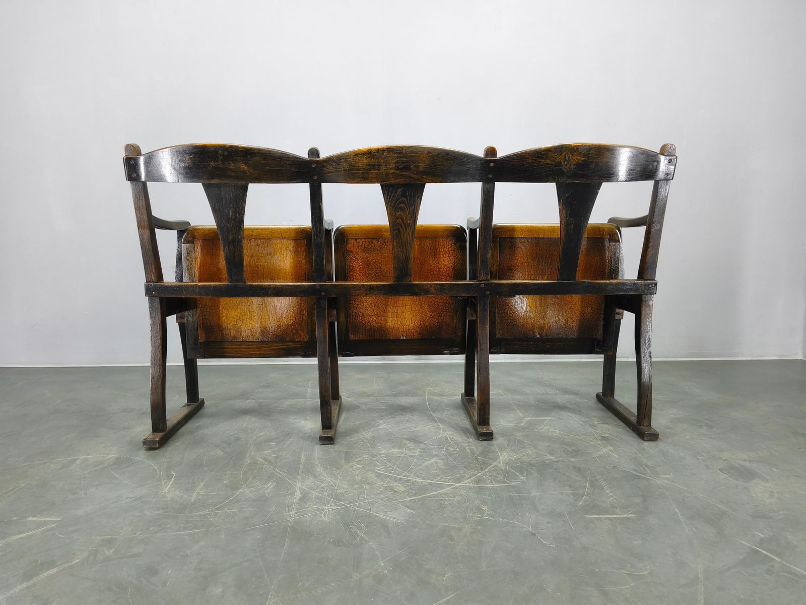 Rare 1920s Czechoslovak Beech Wood Cinema Bench Seating photo vinterior