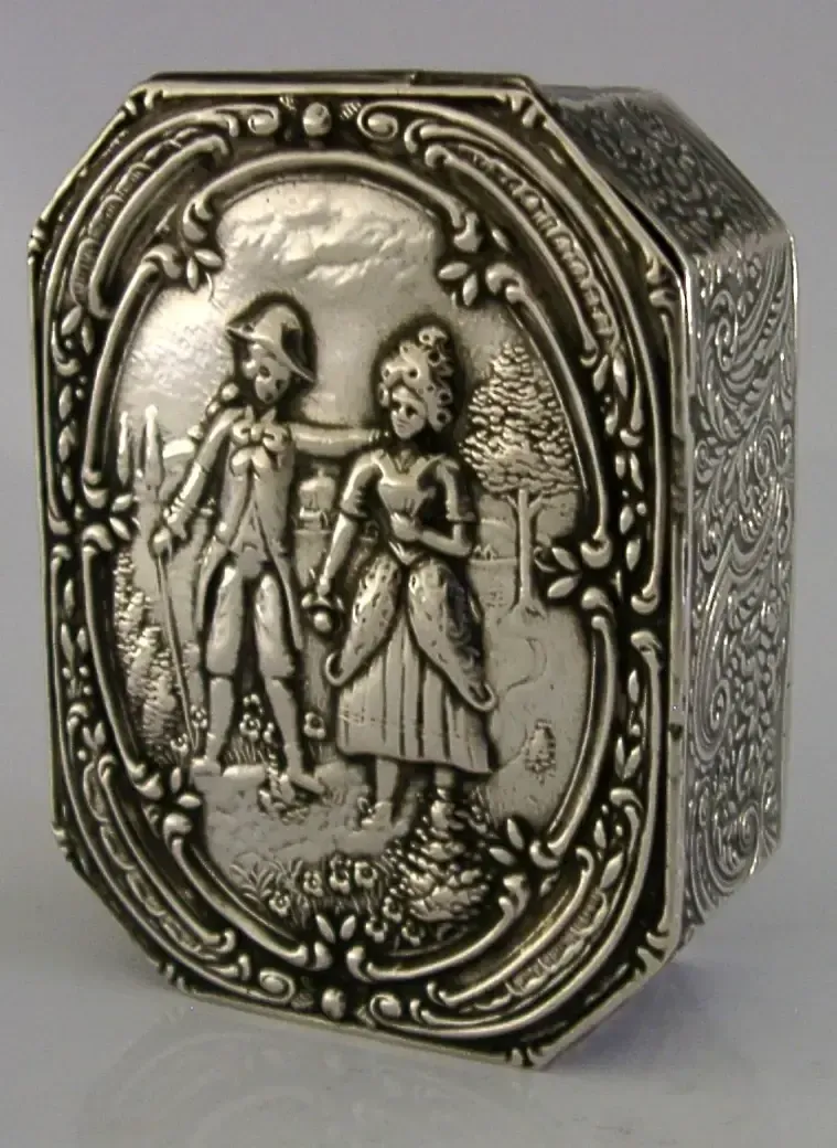Beautiful German Hanau Solid Silver Box C1900 Antique 62g photo furniture