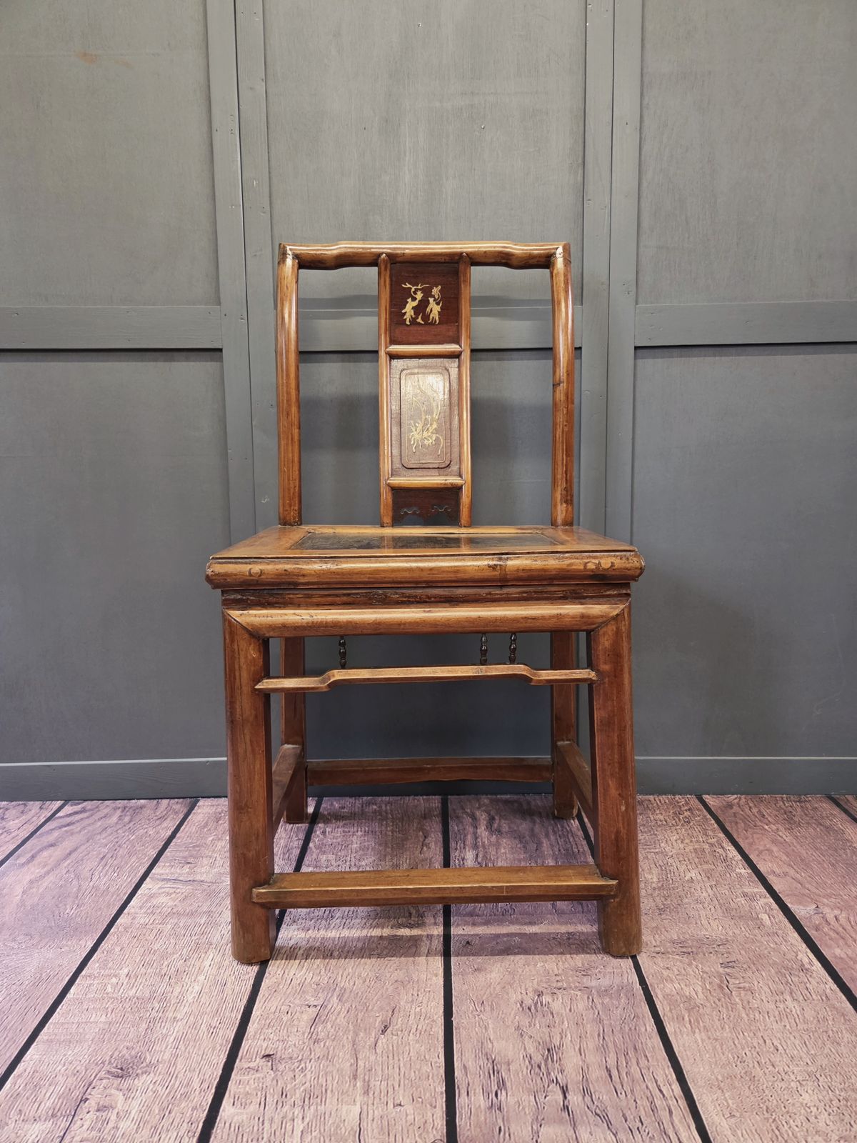Antique Chinese Export Chair Horseshoe Back Lacquer Seat Bone Inlay Qing Style C1900 photo furniture