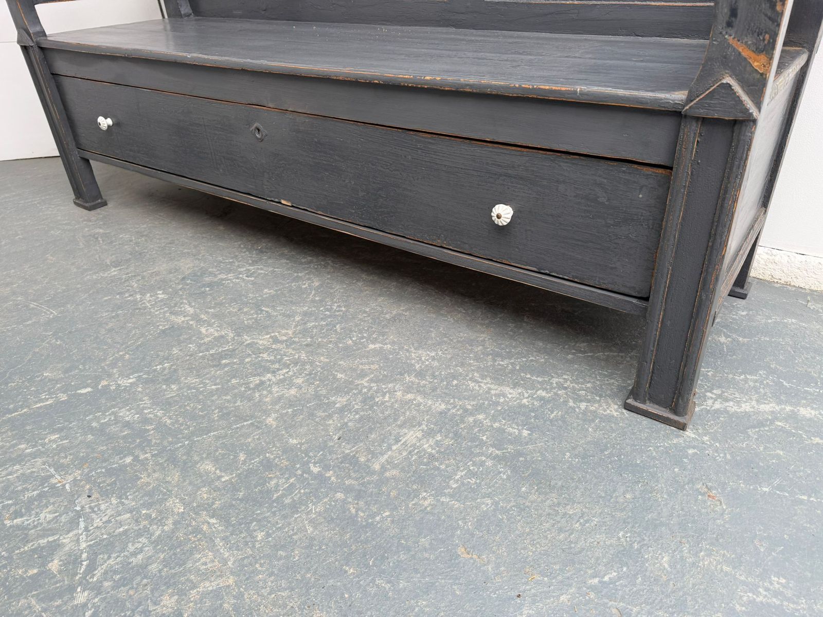 A Lovely Genuine Antique Pine Hungarian Painted Grey Bench photo furniture