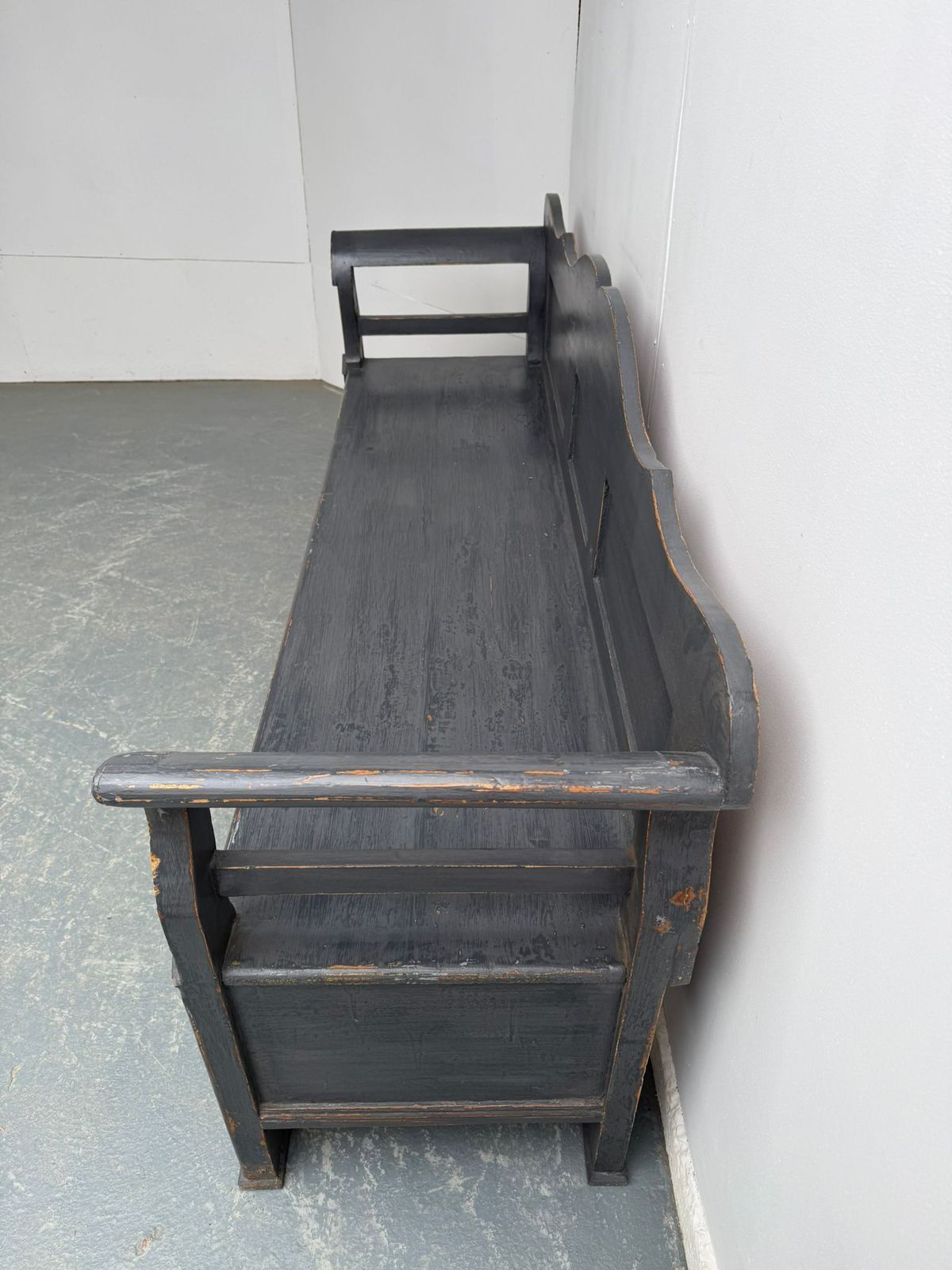 photo for sale A Lovely Genuine Antique Pine Hungarian Painted Grey Bench