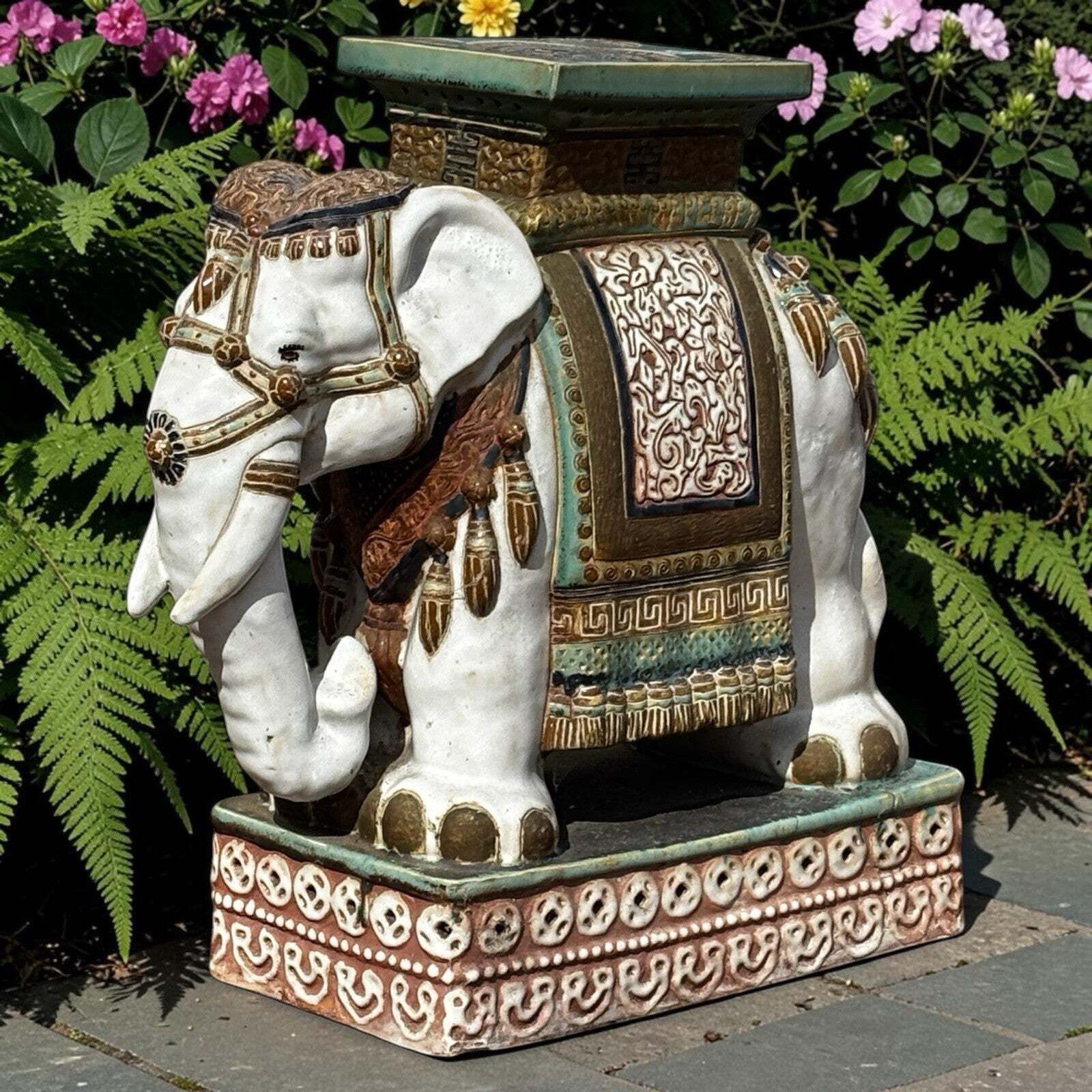 Large Old Chinese Ceramic Elephant Garden Stool.
