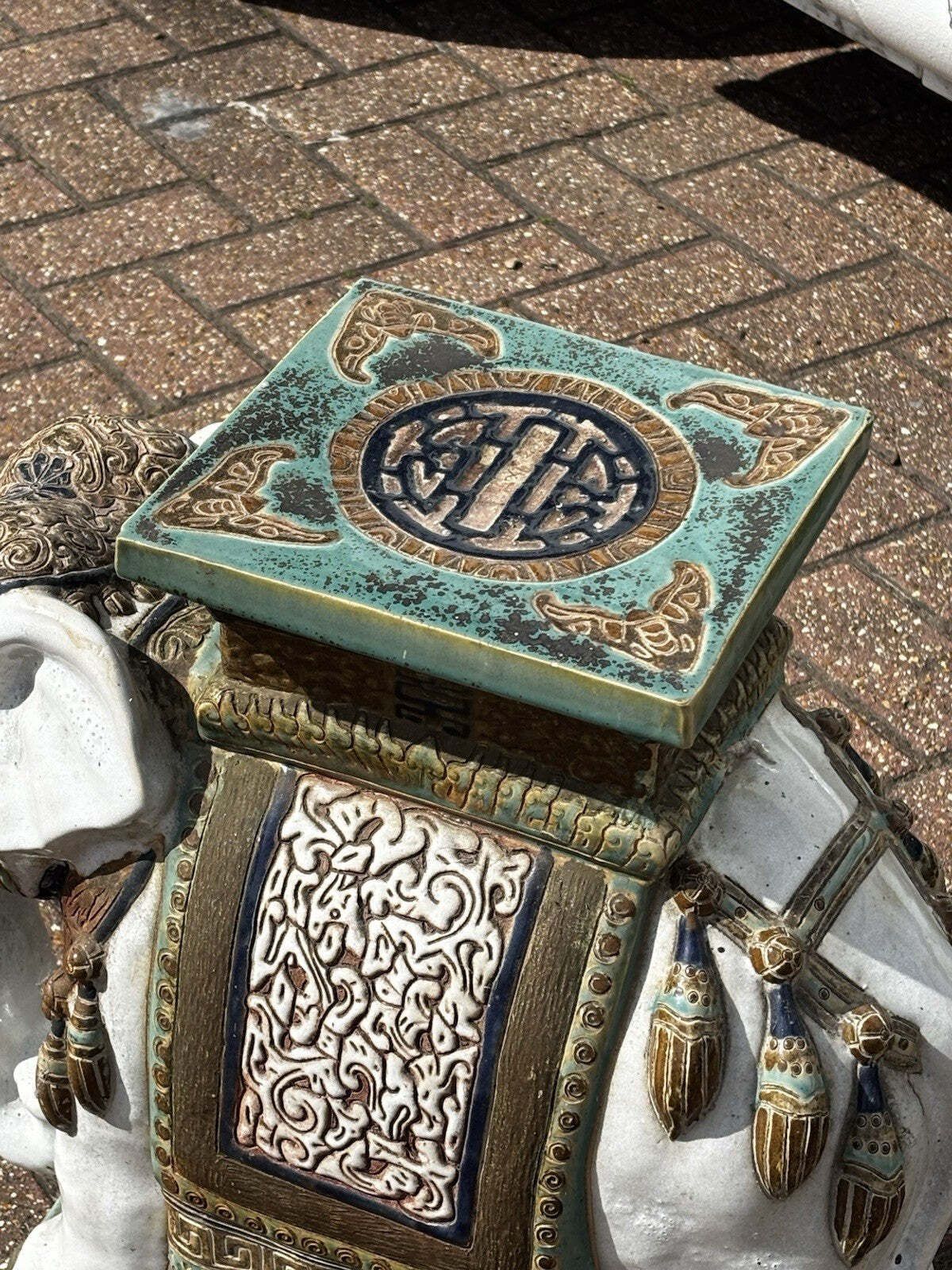 Large Old Chinese Ceramic Elephant Garden Stool. photo vinterior