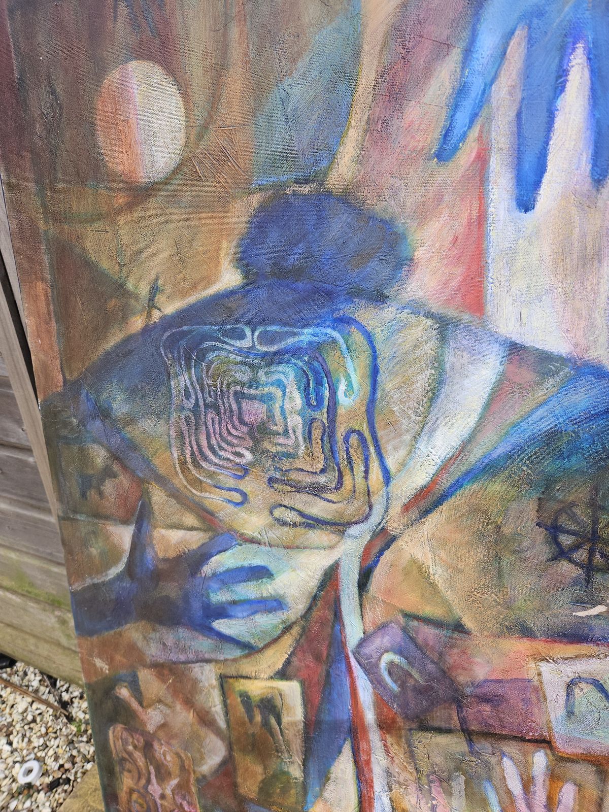 Large Abstract With Geometric Shapes Oil On Canvas Contemporary Signed A.Vyvyan photo buy