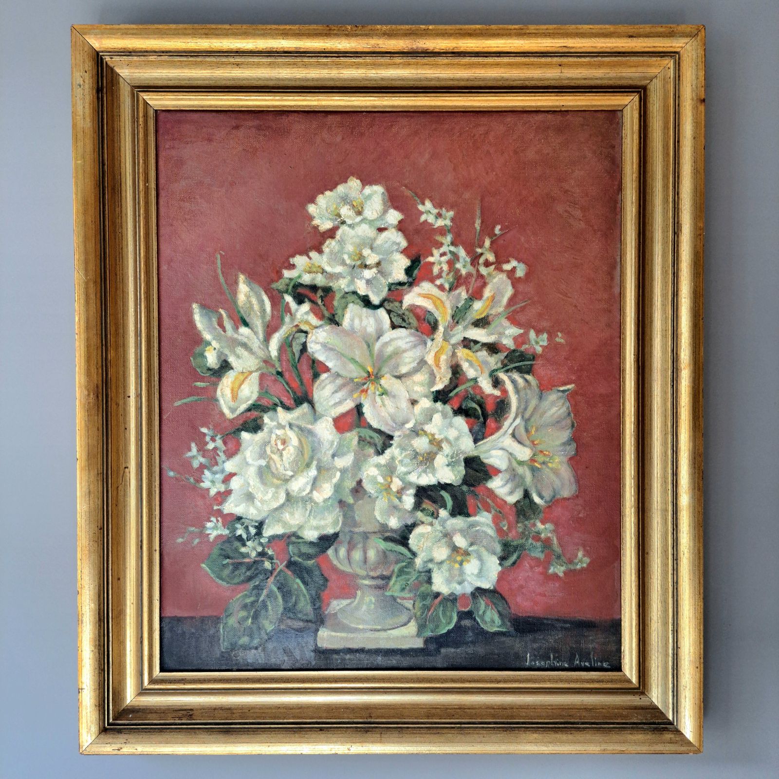 Vintage Oil Painting Of Flowers | Signed Josephine Aveline | 20th Century