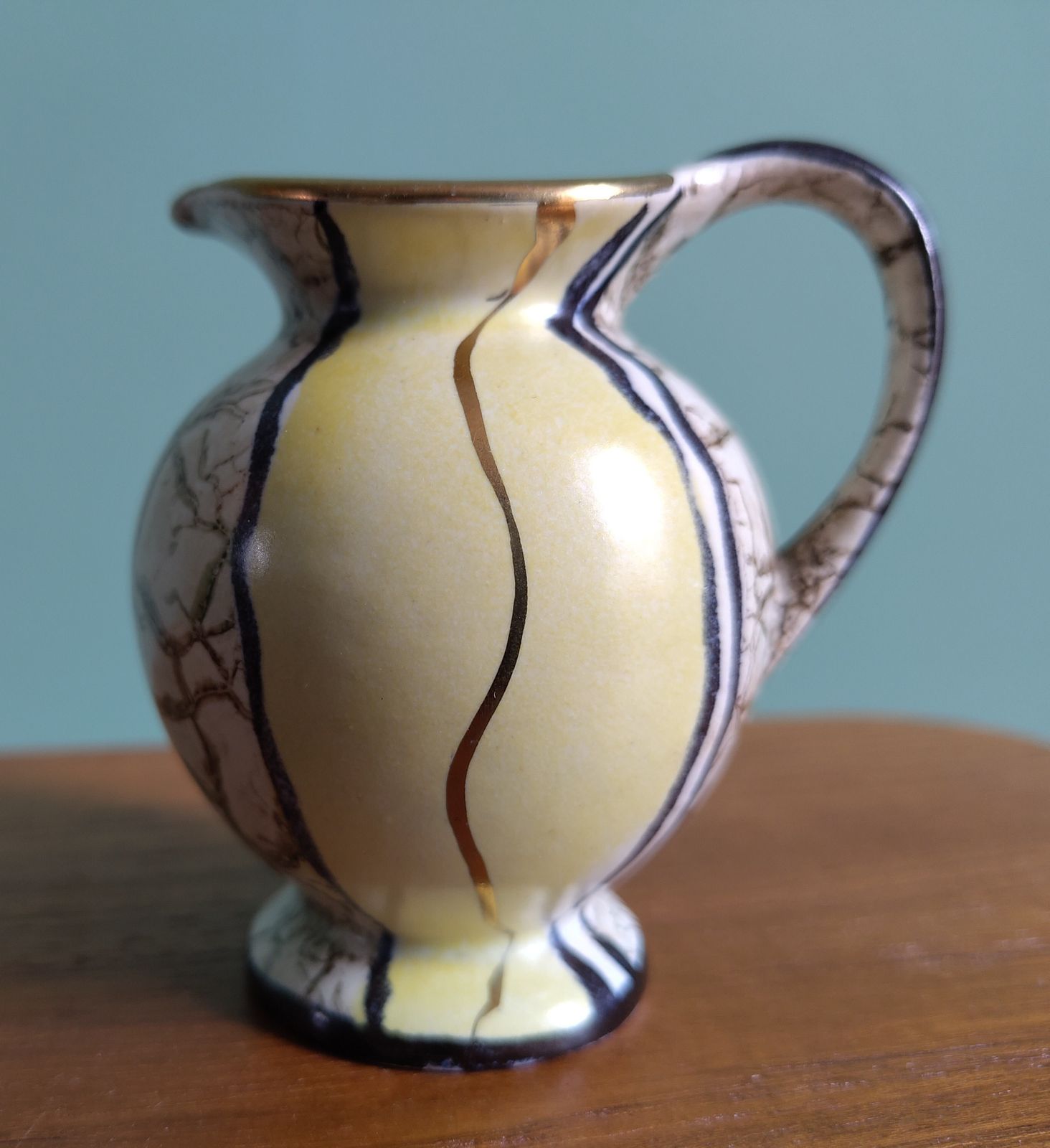 Early 20th Century German Jugendstil Miniature Jug (8 Cm) — Hand‑Decorated Panels, Gold Rim, Excellent Condition photo 225.0