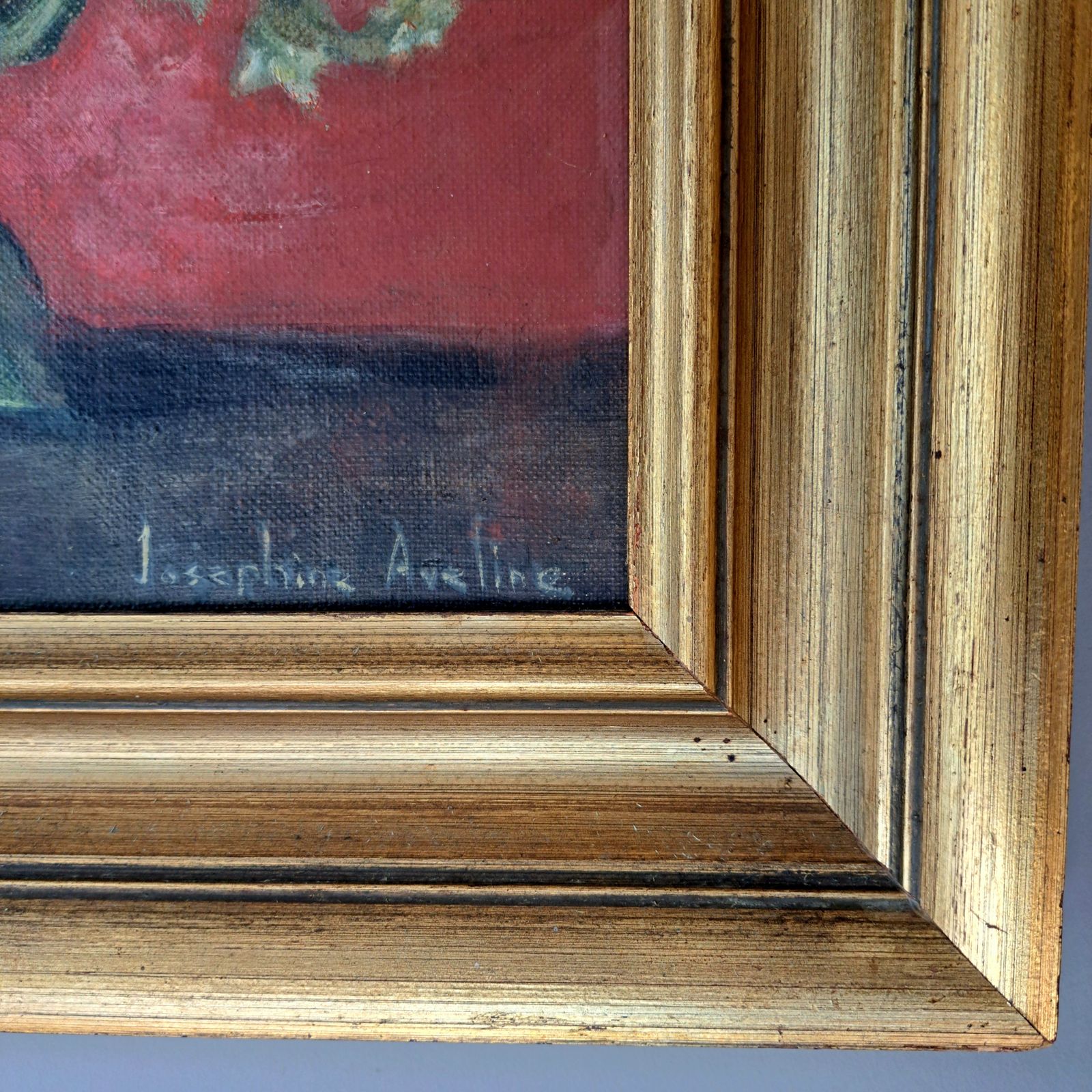 photo buy Vintage Oil Painting Of Flowers | Signed Josephine Aveline | 20th Century