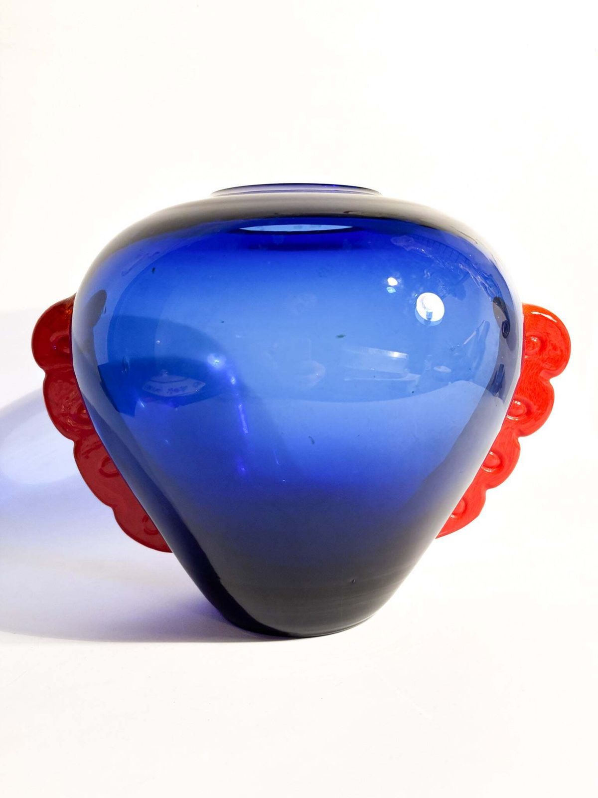 Blue And Orange Murano Glass Vase From The 1980s photo vintage