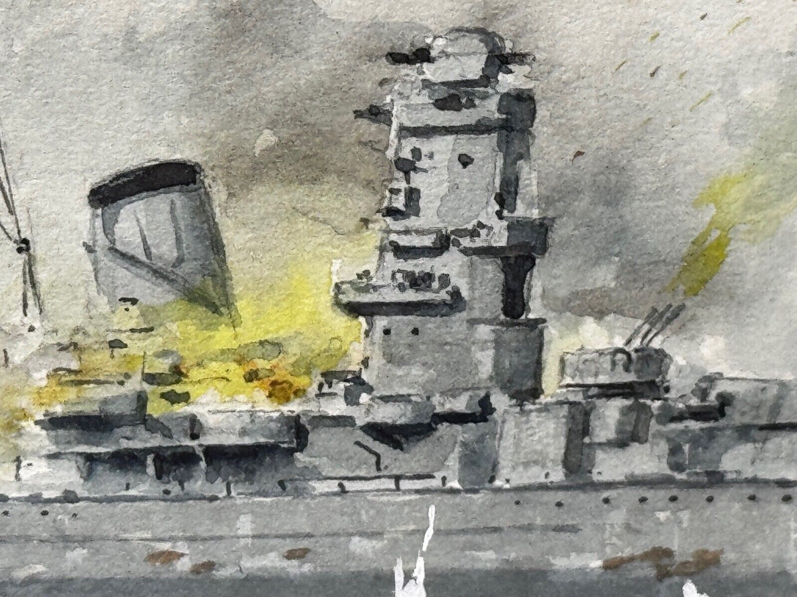 Marine  Wwii Naval Battle Painting – Sinking Of Battleship Yamato, April 1945 | Eric Tufnell 1963 Watercolour With Provenance photo 2500.0