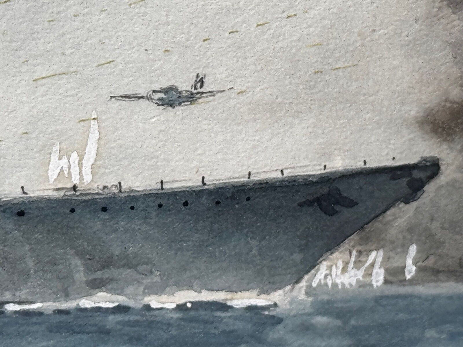 2500.0 Marine  Wwii Naval Battle Painting – Sinking Of Battleship Yamato, April 1945 | Eric Tufnell 1963 Watercolour With Provenance photo